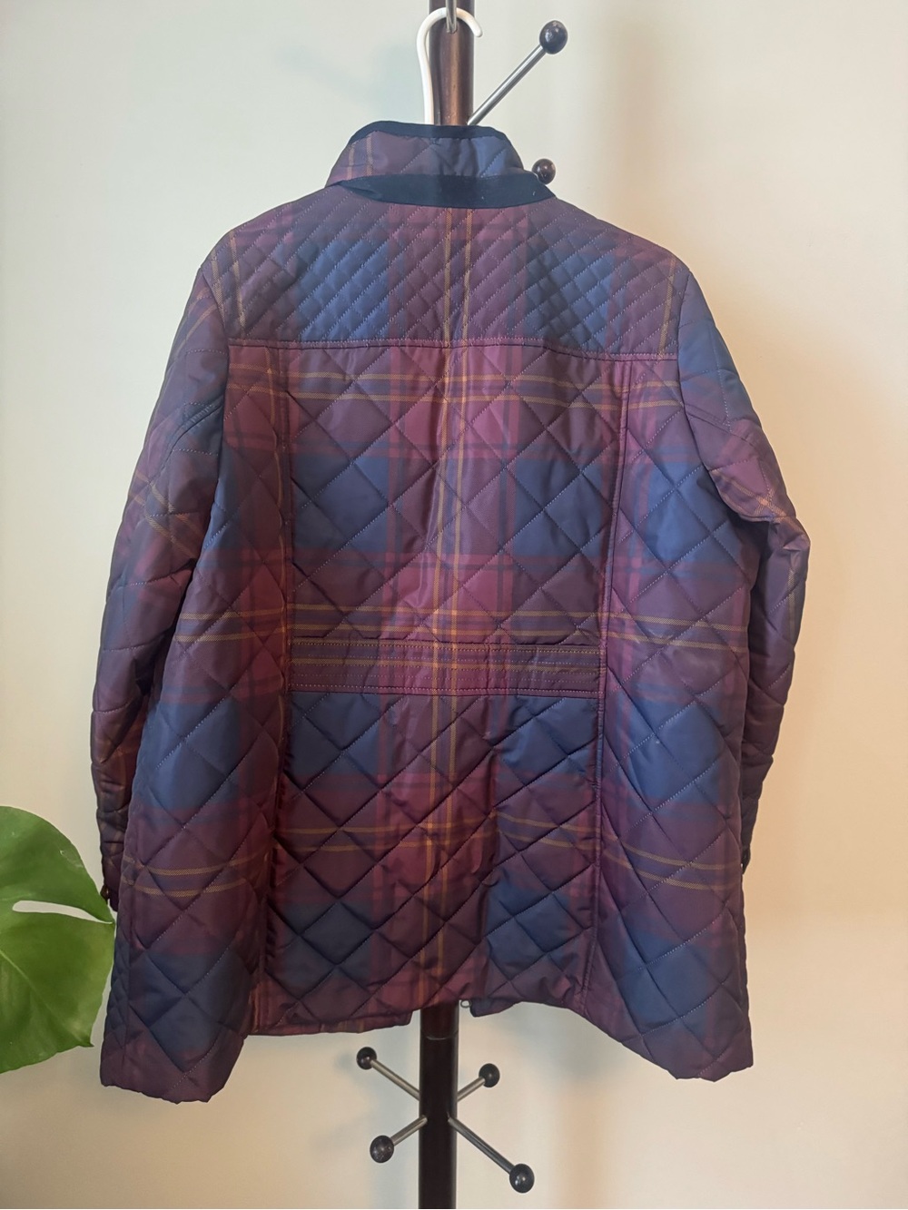 Lands End Quilted Plaid Longline Jacket - Purple - Picture 6 of 8